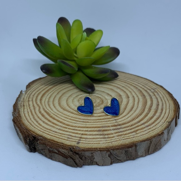 Sapphire Blue Heart Earrings in Gold Tone Frame - Picture 10 of 14